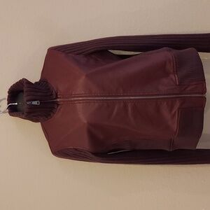 Baccini Maroon Zip Up Casual Jacket Ribbed Sleeves Ribbed Waist Band